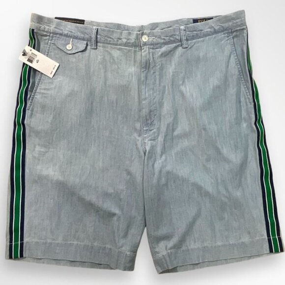 Polo Ralph Lauren Shorts Mens 42T Blue Chambray Cotton Classic Fit Striped Sides - Picture 3 of 12